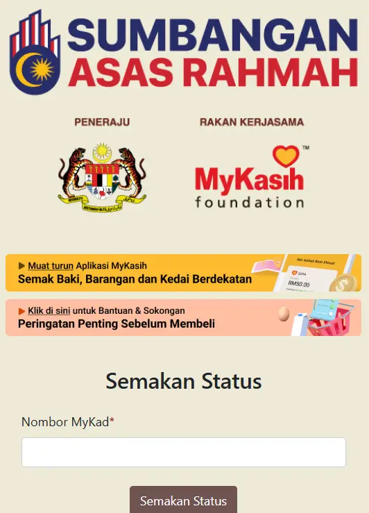 LOGIN BANTUAN 100 MYKAD SEMAKAN