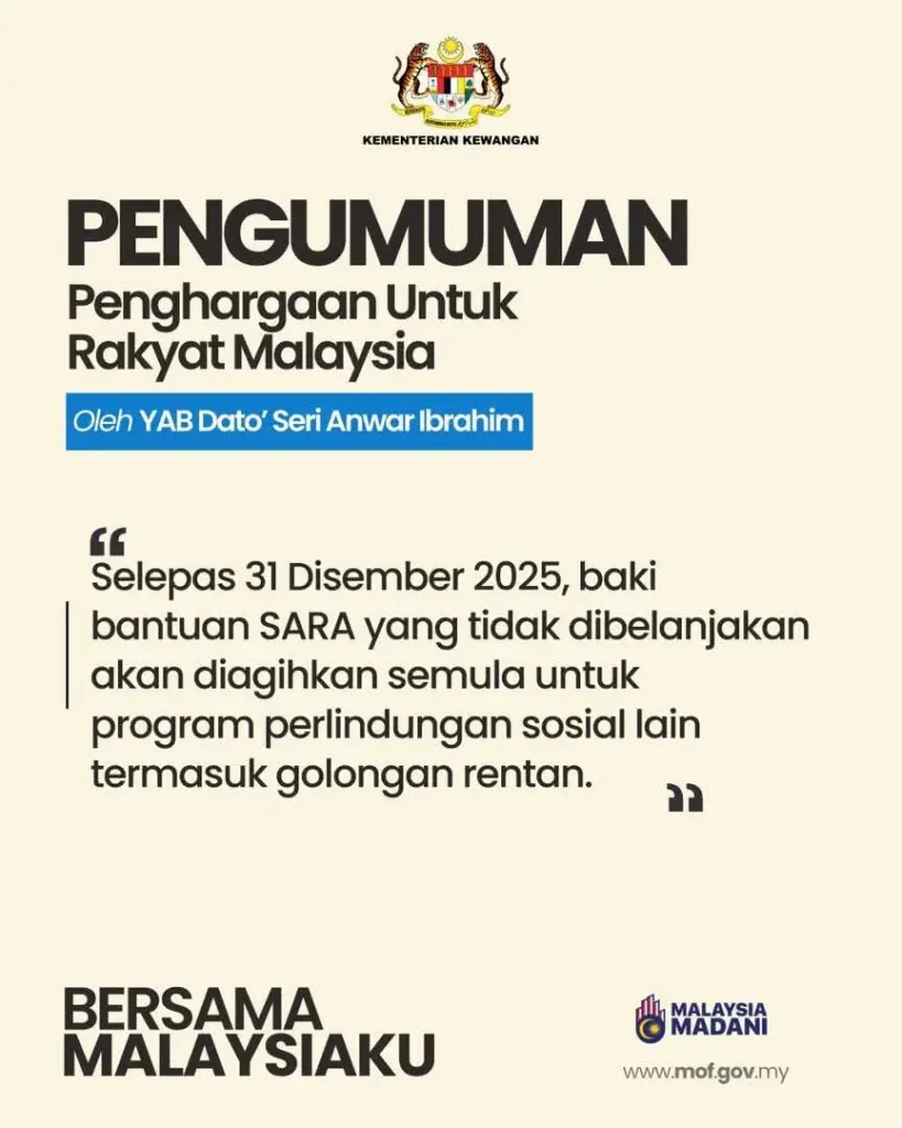 TARIKH BANTUAN SARA DIKREDITKAN