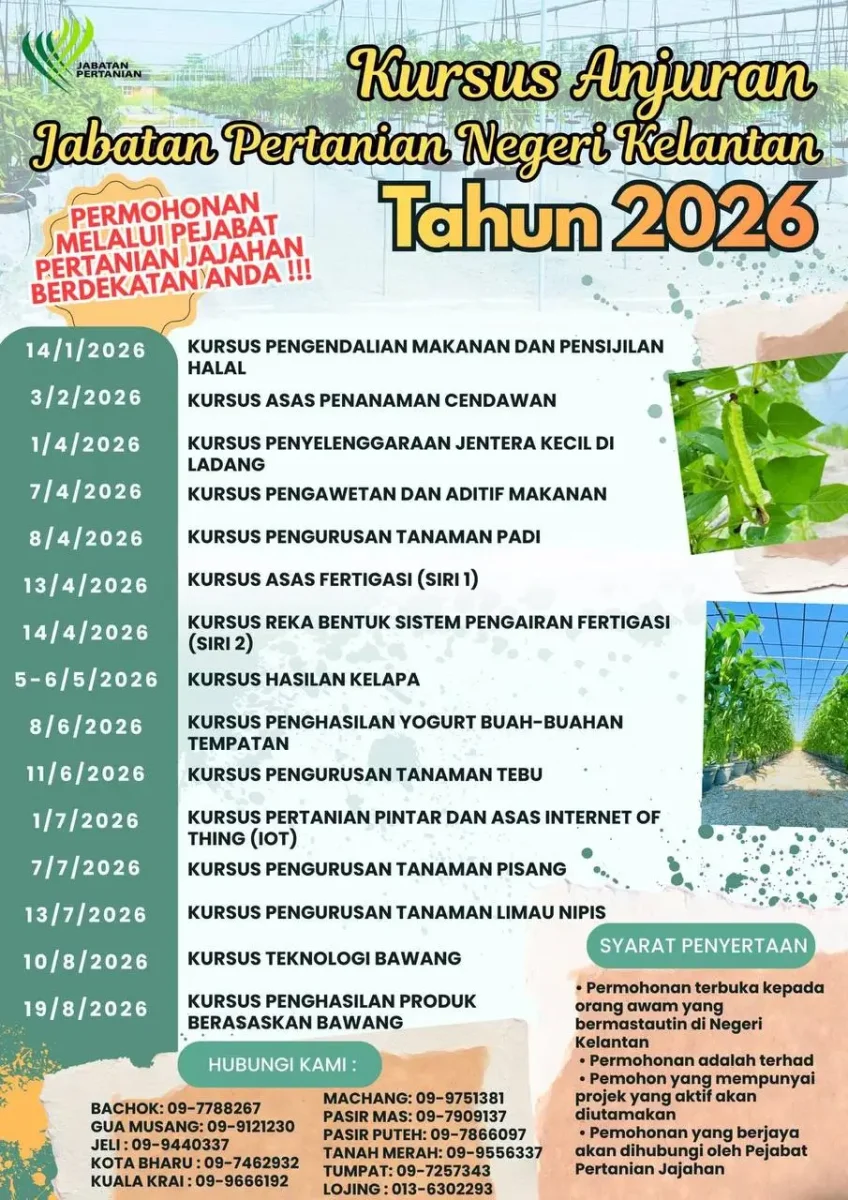 SENARAI KURSUS PERTANIAN & PEMPROSESAN MAKANAN DI KELANTAN 2026