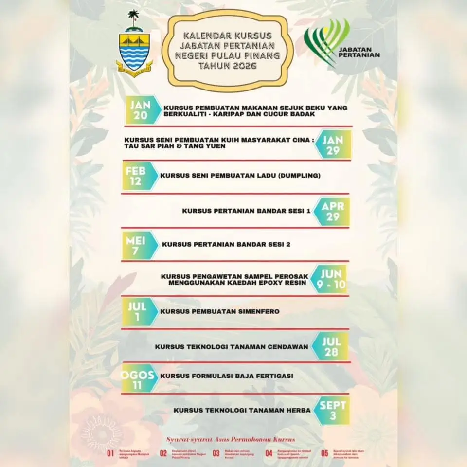 SENARAI KURSUS PERTANIAN & PEMPROSESAN MAKANAN DI PULAU PINANG 2026