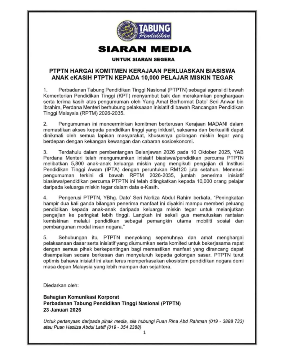 SYARAT BIASISWA ANAK EKASIH 2026