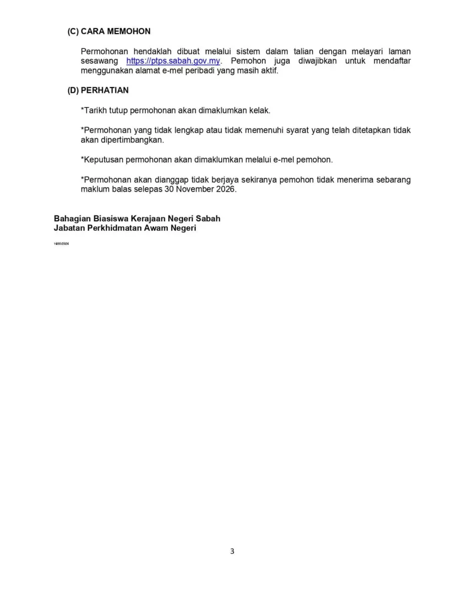 BIASISWA SABAH PERMOHONAN