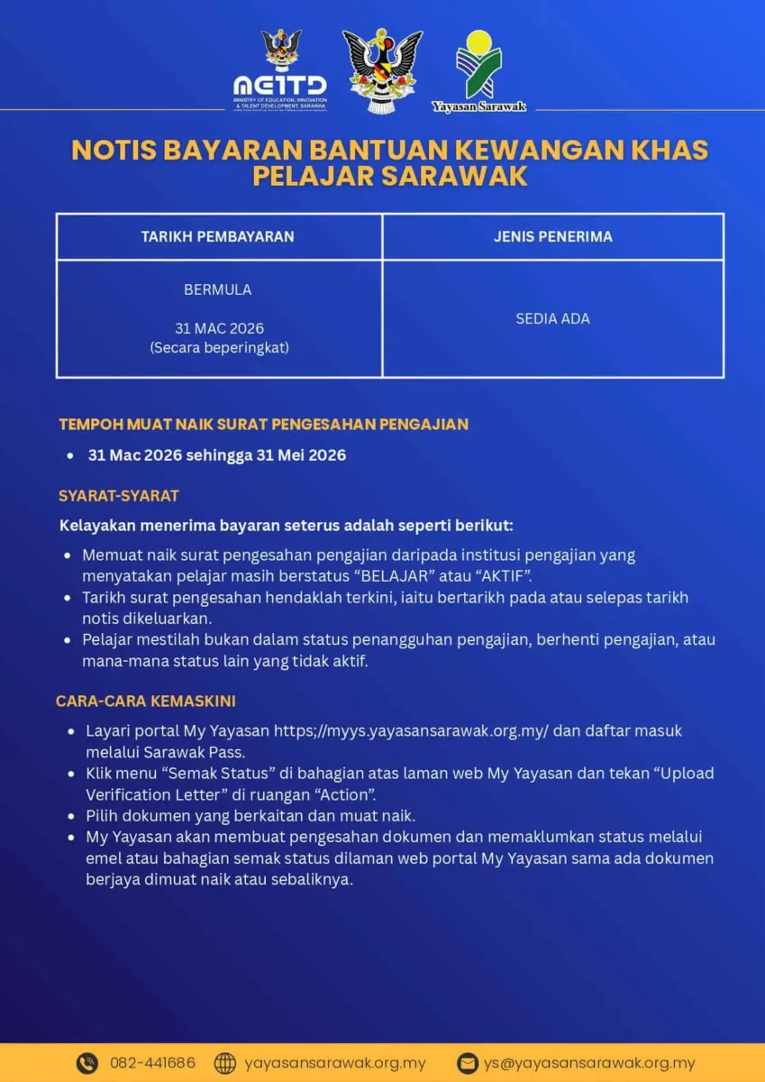 NOTIS BAYARAN BANTUAN KHAS KEWANGAN IPT SARAWAK